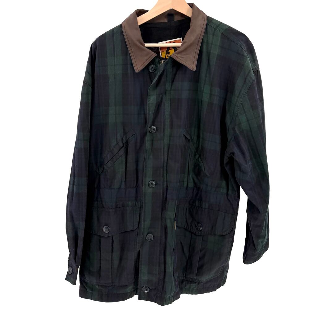 Vintage 90s Kakadu Traders Green Blue Tartan Cotton Oilskin Outback Jacket